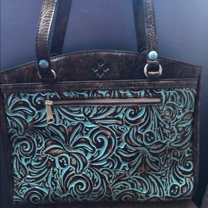 Patricia Nash Brown and Turquoise Embossed Bag